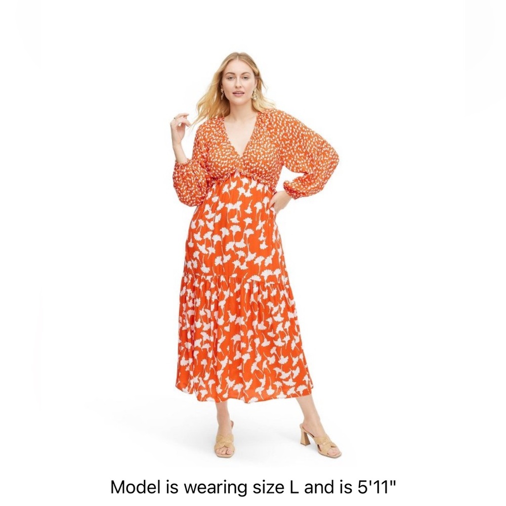 •NWT• DIANE VON FURSTENBERG Gingko Cherry Tomato Maxi Dress-large